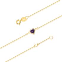 Pulseira Ouro 18k 750 Adulto Coração De Zircônia 5mm 18cm Ametista Roxa