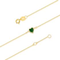 Pulseira Ouro 18k 750 Adulto Coração De Zircônia 5mm 18cm Verde Esmeralda