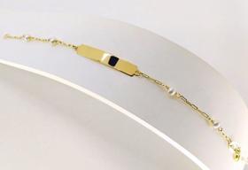 Pulseira Ouro 18k 750 Bebê Chapinha Com Pérolas 13cm