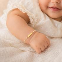 Pulseira Ouro 18k 750 Bebê Chapinha Com Pérolas Biwas 13cm Pulseira Ouro 18k 750 Bebê Chapinha Com Pérolas Biwas 13cm