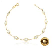 Pulseira Ouro 18k 750 Com Pedras Ovais 7mm - 19cm Branco