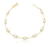 Pulseira Ouro 18k 750 Com Pedras Ovais 7mm 20cm