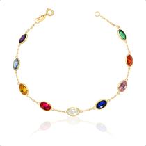 Pulseira Ouro 18k 750 Com Pedras Ovais 7mm 22cm