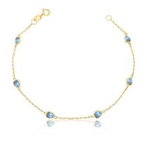 Pulseira Ouro 18k 750 Com Pedras Zircônias Coração 4mm - 18cm Água Marinha