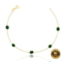 Pulseira Ouro 18k 750 Pedras De Zircônias 5mm Verde Esmeralda 20cm