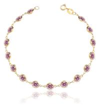 Pulseira Ouro 18k 750 Zircônias Rosa 5mm 20cm