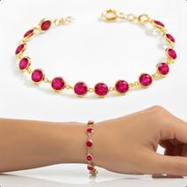 Pulseira Ouro 18k 750 Zircônias Vermelhas Rubi 5mm 20cm Pulseira Ouro 18k 750 Zircônias Vermelhas Rubi 5mm 20cm