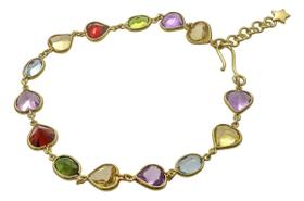 Pulseira Ouro 18k Com Pedras Brasileiras E Coração Zircônios Amarelo 21 Cm Pulseira Ouro 18k Com Pedras Brasileiras E Coração Zircônios Amarelo 21 Cm