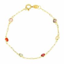 Pulseira Ouro 18k Com Pedras Coloridas