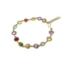 Pulseira Ouro 18k Coração Zircônios E Pedras Brasileiras Pulseira Ouro 18k Coração Zircônios E Pedras Brasileiras