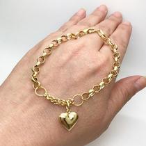 Pulseira Ouro 18k Elo Portugues com Coraçao k7
