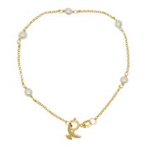 Pulseira Ouro 18k Elo Português com Pérolas Shell e Pingente Espírito Santo 14 cm