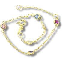 Pulseira Ouro 18k Infantil Feminino 15cm Coração Colorido Pl011