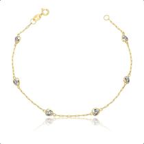 Pulseira Ouro 18k Pedras Zircônias Coração 4mm 20cm