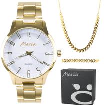 Pulseira ouro + colar escama + relogio feminino dourado banhado social casual qualidade premium