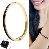 Pulseira Oval Slim com Resina Preto Banhado a Ouro
