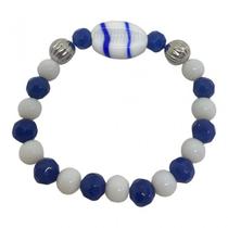 Pulseira Oxaguiã Buzios Azul E Branco Cristal E Silicone