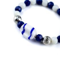 Pulseira Oxaguiã Búzios Azul e Branco Cristal e Silicone