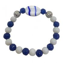 Pulseira Oxaguiã Buzios ul E Branco Cristal E Silicone Pulseira Oxaguiã Buzios ul E Branco Cristal E Silicone