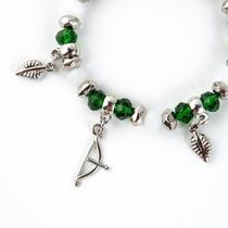 Pulseira Oxóssi Verde Branco Pingentes Cristal e Silicone Pulseira Oxóssi Verde Branco Pingentes Cristal e Silicone
