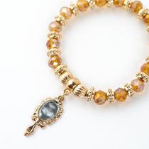 Pulseira Oxum Amarelo Abebe Luxo Cristal e Silicone