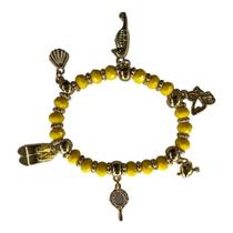 Pulseira Oxum Amarelo Gema Penduricalhos Cristal E Silicone