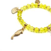 Pulseira Oxum Amarelo Penduricalhos Luxo Cristal Silicone