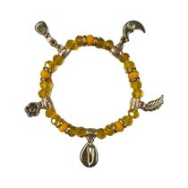 Pulseira Oxum Amarelo Penduricalhos Luxo Cristal Silicone