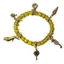 Pulseira Oxum Amarelo Transp Penduricalhos Cristal Silicone