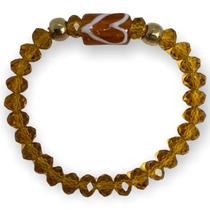 Pulseira Oxum Firma Coração Amarelo Cristal Ambar Silicone