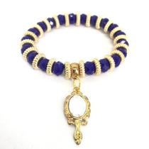 Pulseira Oxum ul Com Abebê Dourado Cristal E Silicone