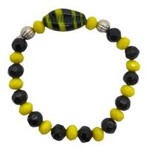 Pulseira Oxumare Búzios Preto E Amarelo Cristal E Silicone