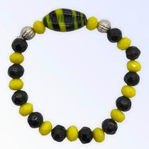 Pulseira Oxumare Búzios Preto e Amarelo Cristal e Silicone