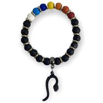 Pulseira Oxumare pedras vulcânicas coloridas prateada com serpente e silicone - 2022 ano do oxumare Pulseira Oxumare pedras vulcânicas coloridas prateada com serpente e silicone - 2022 ano do oxumare