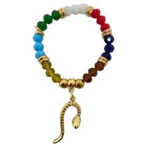 Pulseira Oxumare serpente dourada cristal colorido e silicone Pulseira Oxumare serpente dourada cristal colorido e silicone