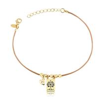 Pulseira Pai Amor18cm Com Extensor De 3cm Com Couro Bege