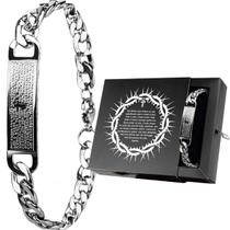 pulseira pai nosso oração + aço inox prata religião presente qualidade premium social ajustavel religiosa casual