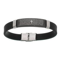Pulseira Pai Nosso Preta Ajustável Aço Inox Silicone Adulto infantil Pulseira Pai Nosso Preta Ajustável Aço Inox Silicone Adulto infantil