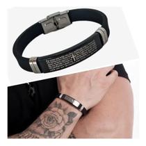 Pulseira Pai Nosso Preta Ajustável Aço Silicone