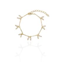 Pulseira Palitinhos e Pingentes de Pérolas Banho Ouro 18K