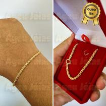 Pulseira Palmeira Trançada Ouro 18k 19cm Unissex