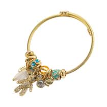 Pulseira Pandora Feminina Em Aço Inoxidável Dourado Com Pingente De Urso Personalizado E Letra,