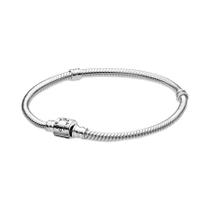 Pulseira PANDORA Moments Barrel Clasp Snake Chain prata 21 cm