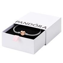 Pulseira Pandora Moments Heart Fecho em Ouro Rosa Prata 20 cm