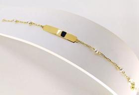 Pulseira para Bebê Ouro 18k 750 Chapinha Com Pérolas 13cm