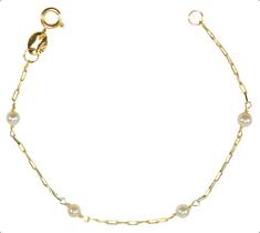 Pulseira Para Bebê Ouro 18k 750 Com Pérolas Naturais 13cm Pulseira Para Bebê Ouro 18k 750 Com Pérolas Naturais 13cm