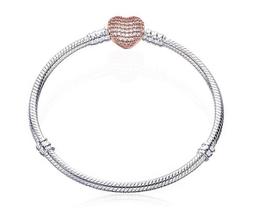 Pulseira para Berloque Banhado a Prata Fecho Coração Pulseira para Berloque Banhado a Prata Fecho Coração