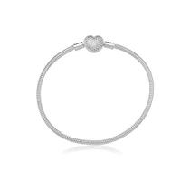 Pulseira Para Berloque Maleável Fecho Coração Cravejado Pandora Prata