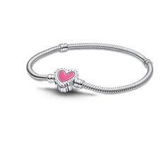 Pulseira para Berloques com Fecho Coração Rosa Pulseira para Berloques com Fecho Coração Rosa