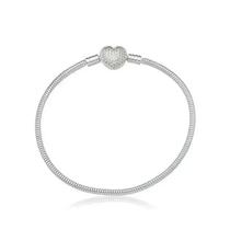 Pulseira Para Berloques Estilo Pandora em Prata 925 Maciça com Fecho de Coração Cravejado Zircônias Pulseira Para Berloques Estilo Pandora em Prata 925 Maciça com Fecho de Coração Cravejado Zircônias